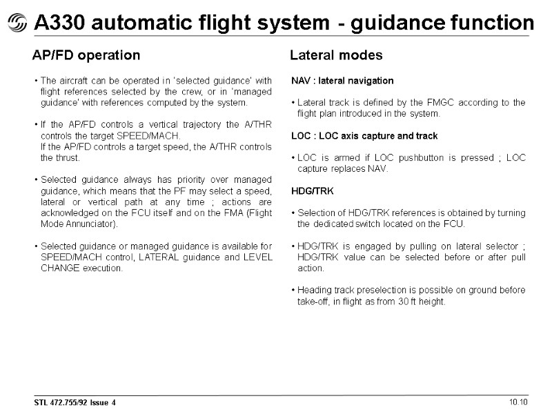 A330 automatic flight system - guidance function 10.10 AP/FD operation Lateral modes The aircraft